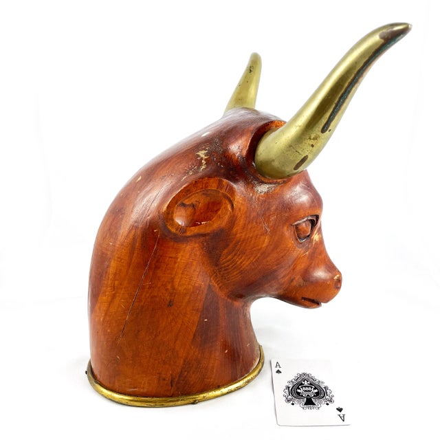 Mid Century Italian Carved Brass and Wood Bull's Head by Sarried Ltd For Sale In Buffalo - Image 6 of 8