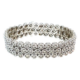 14k White Gold Three-Row Diamond Bracelet For Sale
