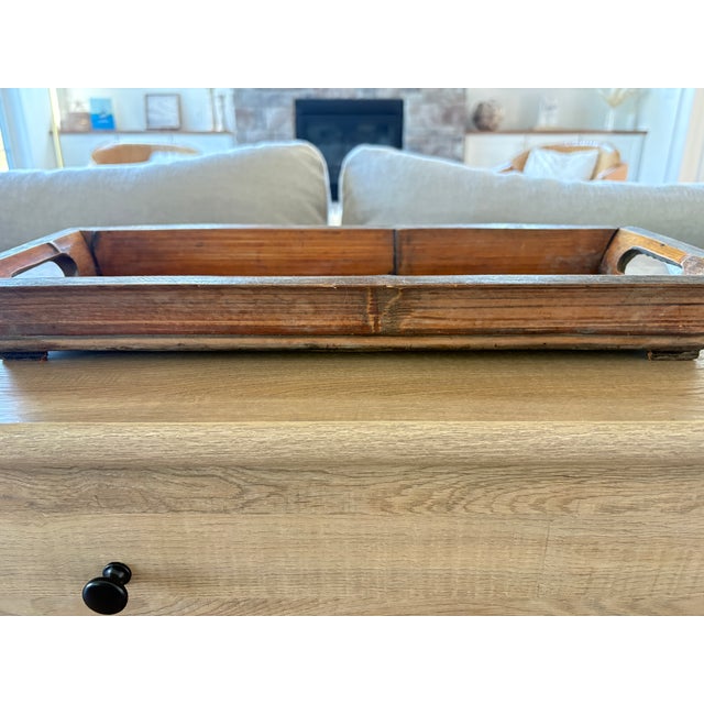 Vintage Primitive Handcrafted Bamboo Wood & Woven Splint Tray For Sale In Pittsburgh - Image 6 of 11