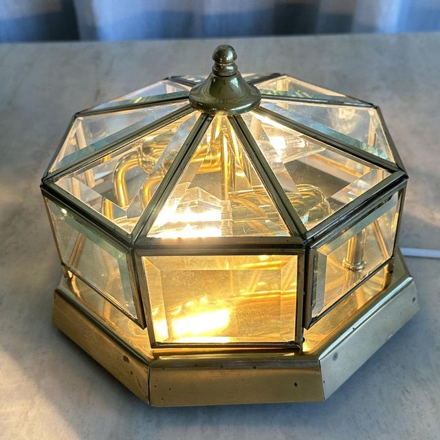 Metal Art Deco Octagonal Brass Wall Lamp with Cut Glass, 1930s For Sale - Image 7 of 18