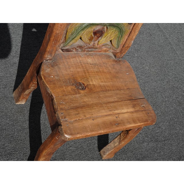 Vintage Rustic Country Style Side Chair W Carved Fruit Backrest For Sale - Image 10 of 14