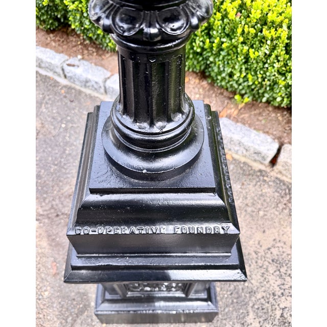 Large Antique Black Cast Iron Garden Urns on Pedestals, Pair, Circa 1900 For Sale - Image 11 of 18