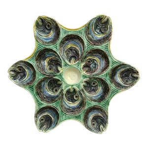 19th Century Majolica Palissy Fishs Heads Oyster Plate