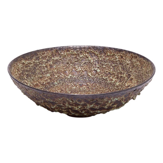 Gertrud and Otto Natzler Pale Green & Black Crater Bowl, 1956 (Lacma Exhibited) For Sale