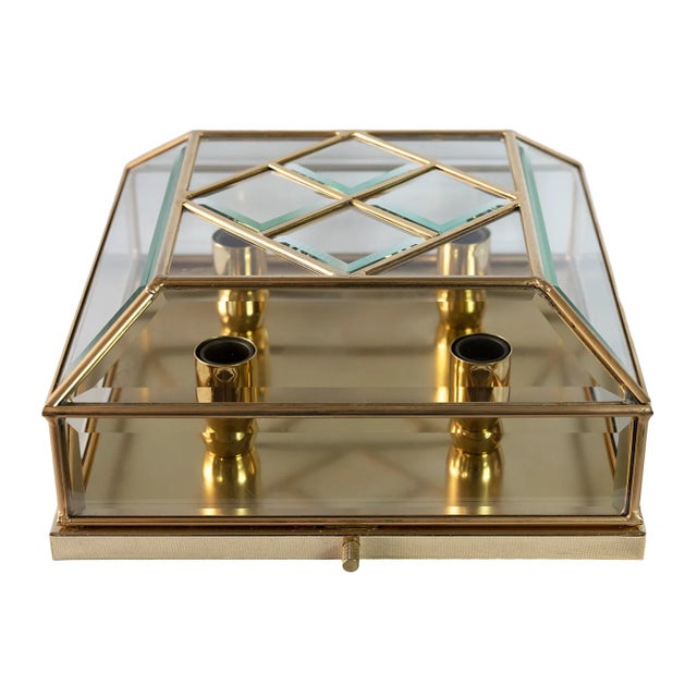 Mid-Century Modern Vintage Italian Flush Mount Chandelier in Glass For Sale - Image 3 of 6