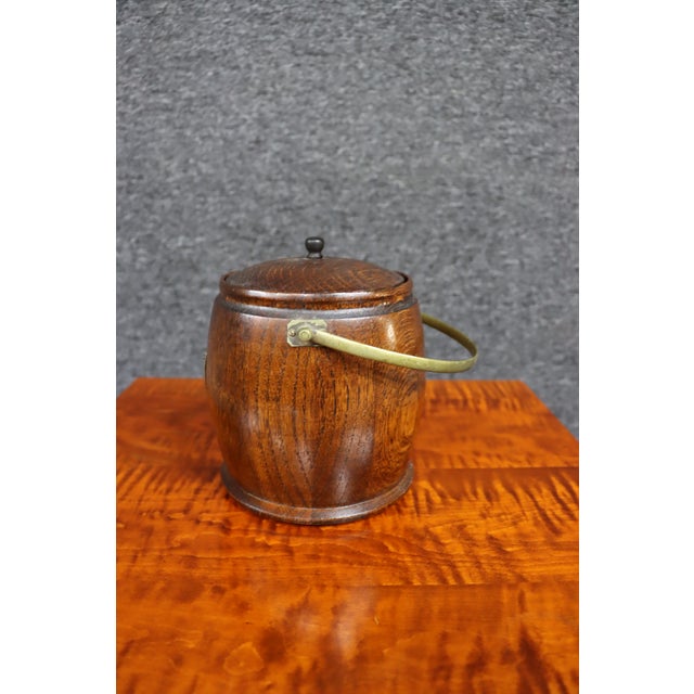 Antique English Oak Biscuit Barrel With Porcelain Liner For Sale - Image 9 of 10