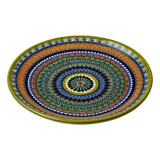 Large Hand-Painted Uzbek Ceramic Serving Platter For Sale