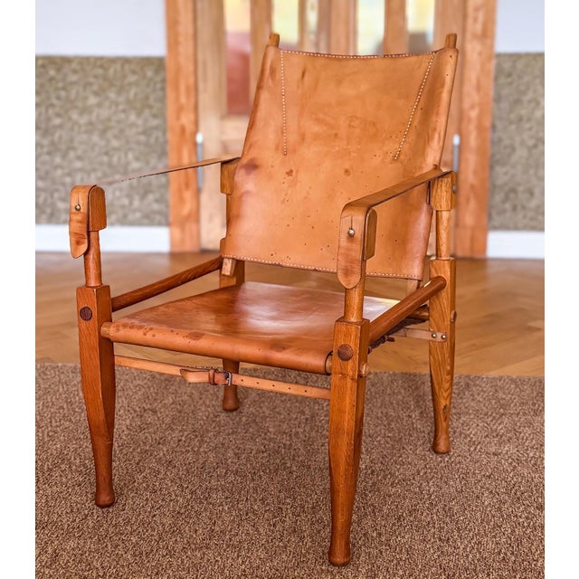 Beige Safari Lounge Chair in Oak and Cognac Leather by Wilhelm Kienzle for Kaare Klint, 1950s For Sale - Image 8 of 14