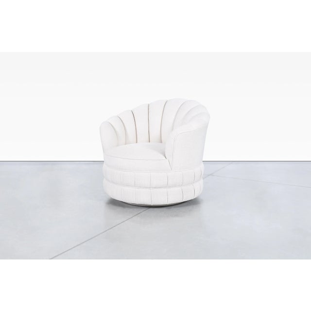 Mid-Century Modern Channel Back Swivel Lounge Chairs, 1970s For Sale - Image 9 of 12