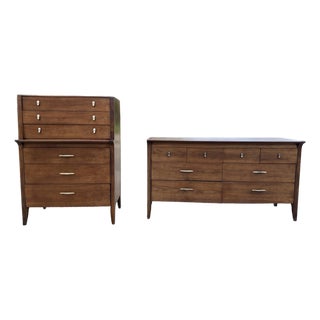 1950s Drexel Profile by John Van Koert — Completely Restored Walnut Bedroom Pair For Sale