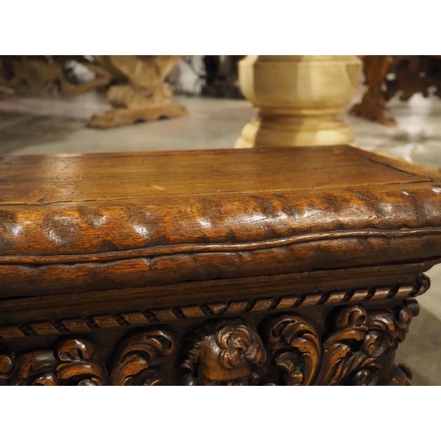 The product of an immensely talented northern Italian woodworker, this beautiful oak socle pedestal dates to the 1600s....