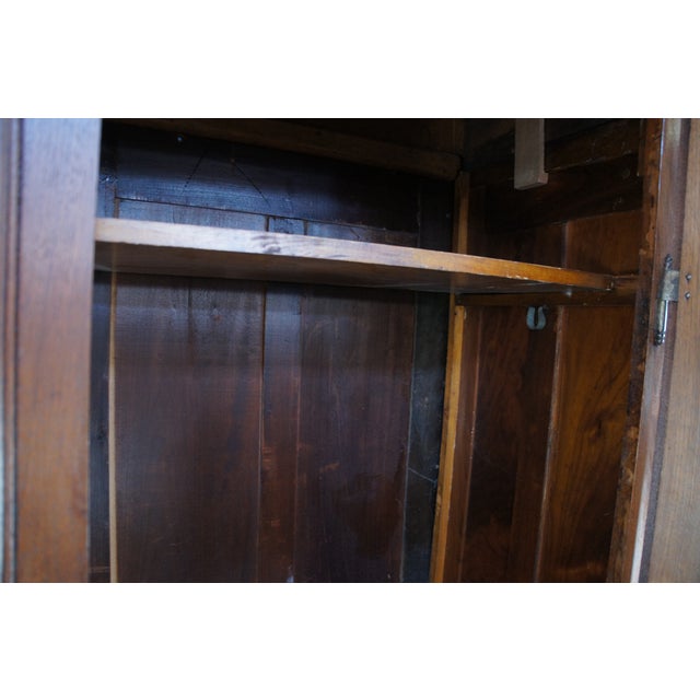 19th Century Antique Victorian Walnut Mirrored Clothing Armoire Wardrobe Closet Cabinet 87" For Sale - Image 5 of 17