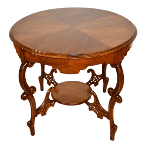 1920 Antique French Louis XV Carved Walnut Center Table / Hall Table