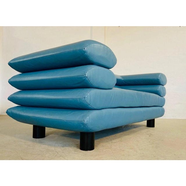 Vintage Postmodern Swedish Turquoise Leather Stacked Sofa, 1980 For Sale - Image 4 of 18