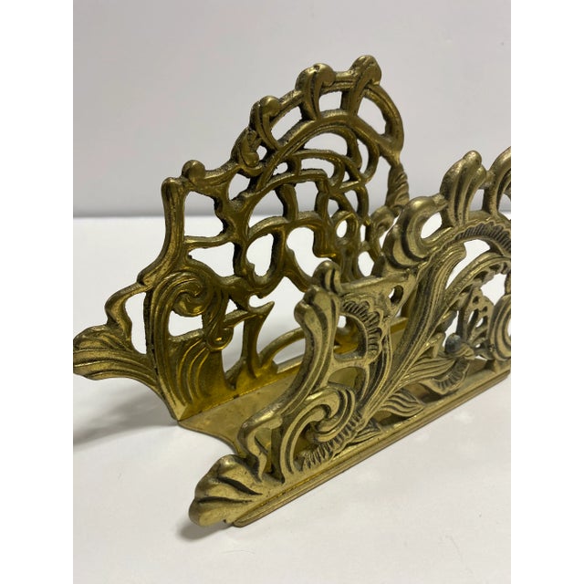 1950s Brass Filigree Letter Holder Napkin Holder For Sale - Image 11 of 11
