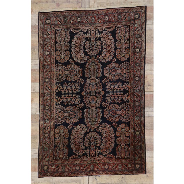 Ink Blue Antique Persian Sarouk Rug - 04'04 X 06'09 For Sale - Image 8 of 9