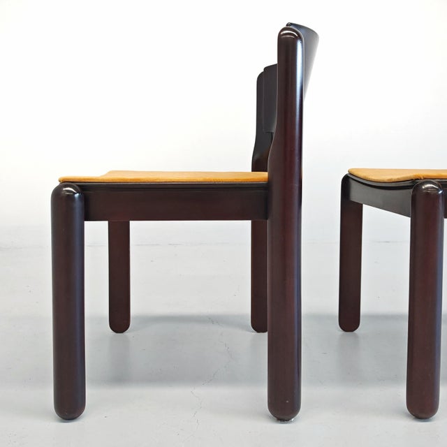 Vintage Wooden and Velvet Chairs by Vico Magistretti for Cassina, 1970s, Set of 4 For Sale - Image 17 of 18