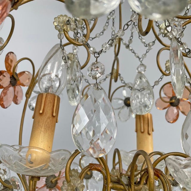 Italian Art Nouveau Chandelier in Pink and Clear Glass and Brass, 1890s For Sale - Image 16 of 18