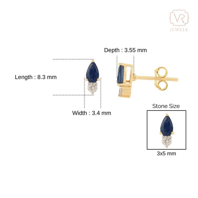 Ink Blue Pear-Cut Blue Sapphire & Diamond Classic Earrings in 14k Solid Yellow Gold- A Pair For Sale - Image 8 of 11