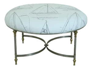 Round Regency Style Steel & Brass Ottoman - Ralph Lauren Fabric