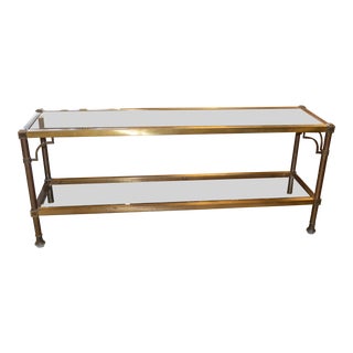 1970s Maison Jansen Style Brass Metal & Glass 2 Tier Console Table For Sale