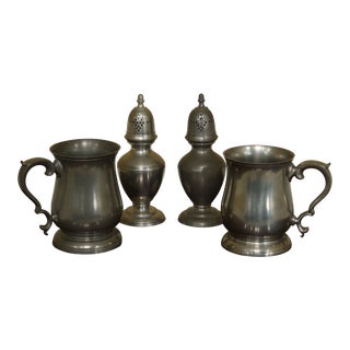 Stieff Colonial Williamsburg Pewter Mugs & Salt & Pepper Shaker - 4 Pieces For Sale