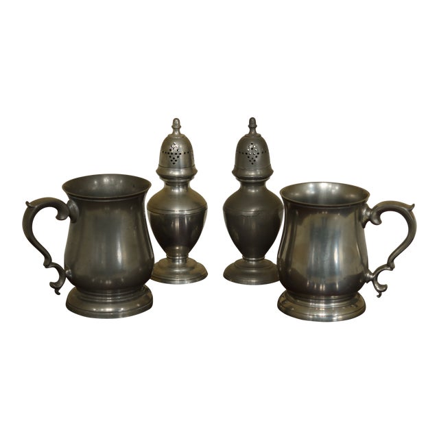 Stieff Colonial Williamsburg Pewter Mugs & Salt & Pepper Shaker 4