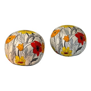 Vintage Bernhardt Seating • Custom Upholstered Poufs - A Pair For Sale