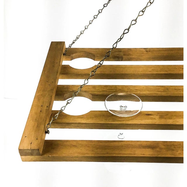Artisan Wood & Chain Ceiling Hung Stemware Display Holder For Sale - Image 4 of 13