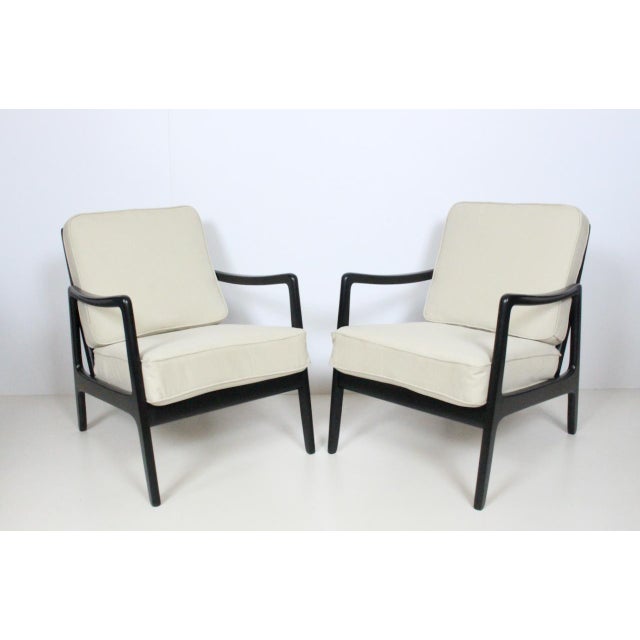 Black Early Ole Wanscher Ebonized Mahogany Lounge Chairs, 1950's - A Pair For Sale - Image 8 of 13