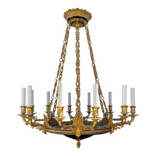 Empire Style 12 Light Bronze Figural Chandelier For Sale