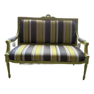 Custom Painted Neoclassical Style Upholstered Settee For Sale