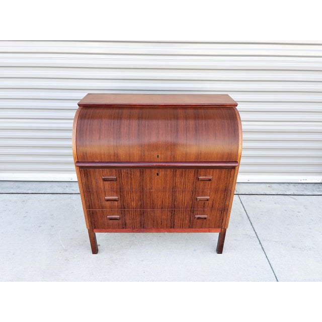 Mid-Century Modern 1960s Danish Modern Rosewood Roll Top Writing Desk by Bernhardt Pedersen For Sale - Image 3 of 15