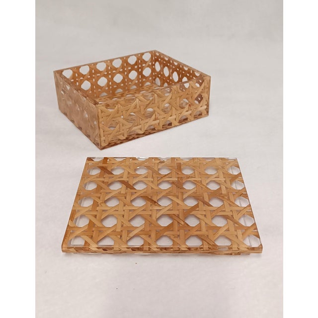 Light Yellow Mid-Century Modern Acrylic Glass and Vienna Straw Box from Christian Dior, 1980s For Sale - Image 8 of 11