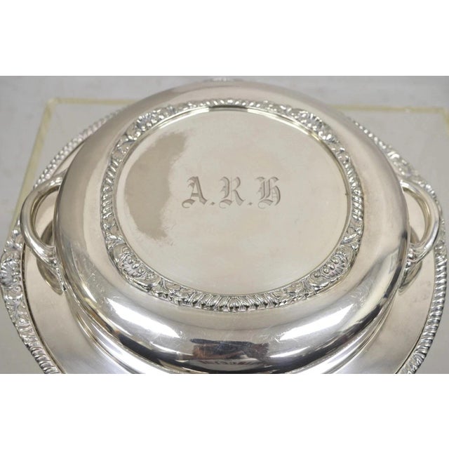 Victorian Vintage English Victorian Epc Silver Plated Lidded Dome Serving Platter Engraved For Sale - Image 3 of 12