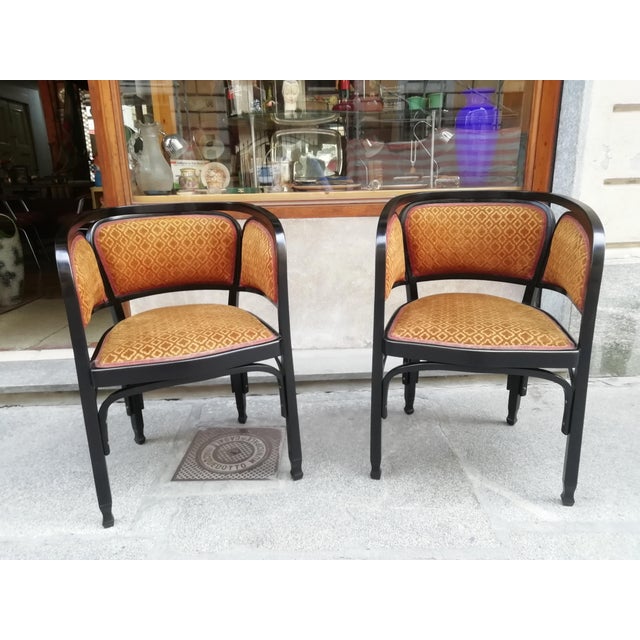 Rare pair of armchairs by Gustav Siegel for J. & J. Kohn. Model 716 with original label and firemark dated 1914. Two...