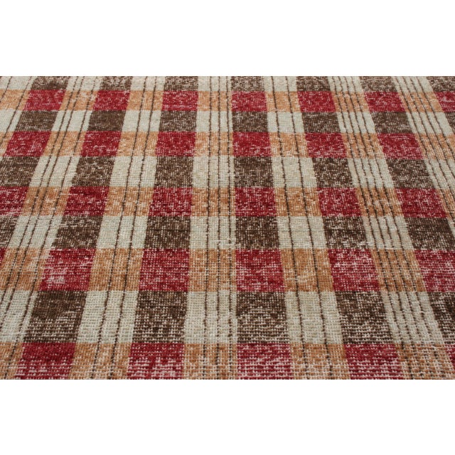 Modern Rug & Kilim’s Distressed Classic Style Rug in Beige-Brown, Red Geometric Pattern For Sale - Image 3 of 5