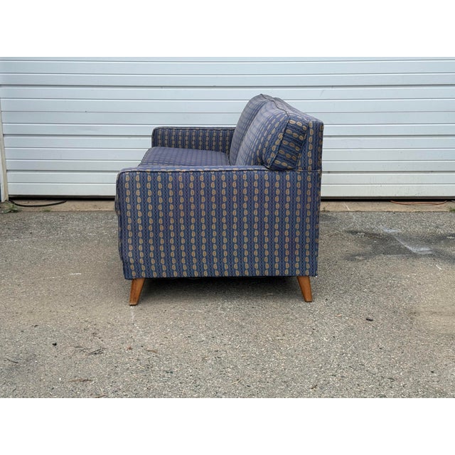 Vintage Mid Century Modern Dunbar Style Low Profile Sofa on Splayed Wood Legs 73” For Sale - Image 11 of 12