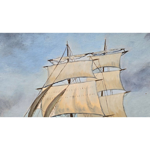 Vintage Mid Century Ship Clipper Sailing Through Choppy Waves Signed m.c. Besler For Sale - Image 10 of 17