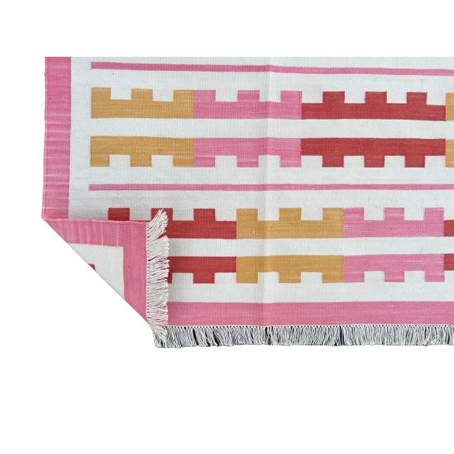 Casa Cosima Handmade Cotton Natural Vegetable Dyed Reversible Pink Yellow Red Marianne Rug - 12'x15' For Sale - Image 4 of 11