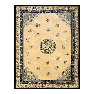 Stylish Ivory and Blue Color With Chinoiserie Design Antique Chinese Peking Rug For Sale