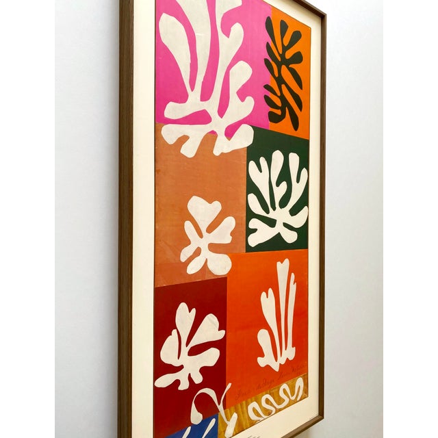 Salmon Henri Matisse Vintage 1989 Modernist Lithograph Print Framed Museum Poster " Snow Flowers " 1951 For Sale - Image 8 of 18
