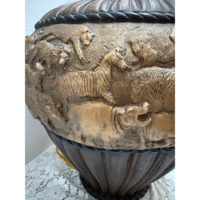 Hollywood Regency Midcentury Wild Animal Large Safari Frieze Pottery Lamp For Sale - Image 3 of 7