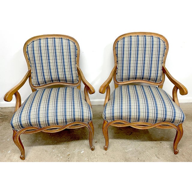 Wood Generous Italian Neoclassical Style Bleached Fruitwood Bergere /Armchairs - a Pair For Sale - Image 7 of 12