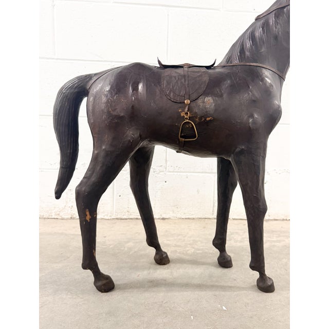 Rare 30” W Vintage Equestrian Leather Horse W/Saddle Statue For Sale - Image 10 of 13