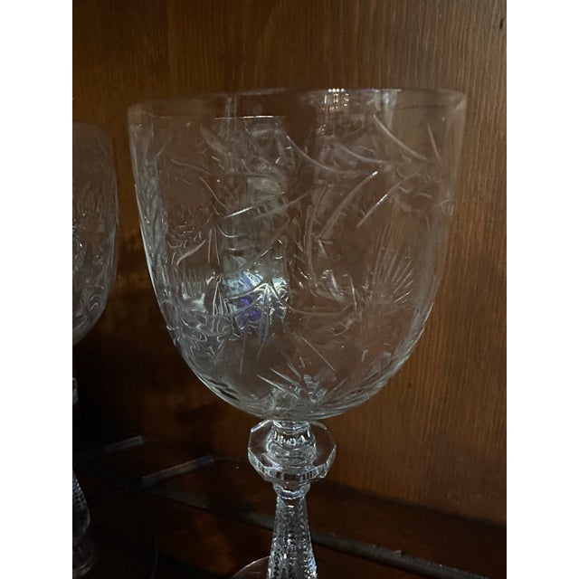 Victorian Early 20th Century Rock Sharpe Crystal Wine Glasses in Paisley Pattern- Set of 6 For Sale - Image 3 of 7