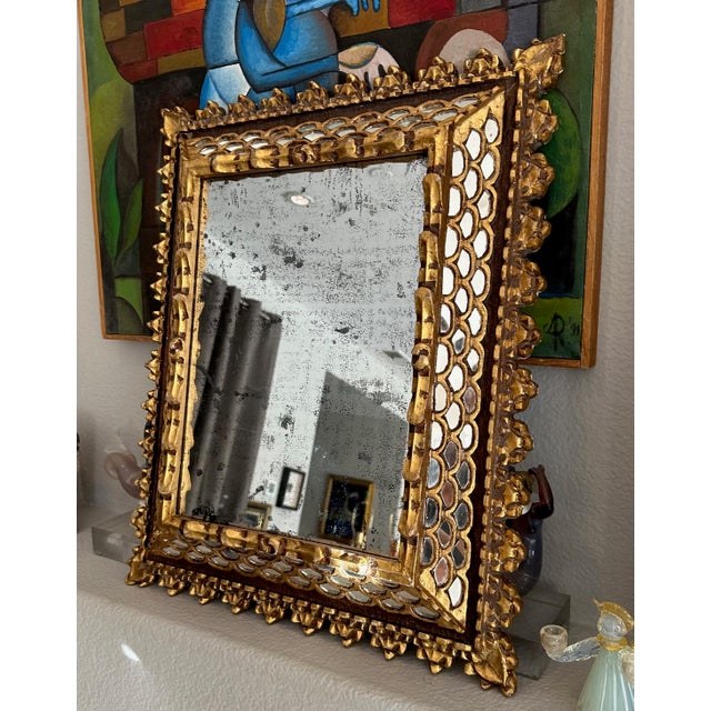 Spanish Colonial Style Gilt Wood Wall Mirror For Sale In Palm Springs - Image 6 of 12