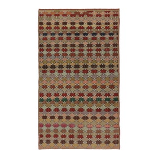 Vintage Distressed Rug, Polychromatic Diamond Mosaic Patterns - Rug & Kilim For Sale