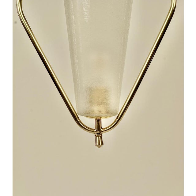 Mid-Century Brass Pendant Lamp with Textured Glass Shade by R. Nikoll, Austria, 1958 For Sale - Image 4 of 14