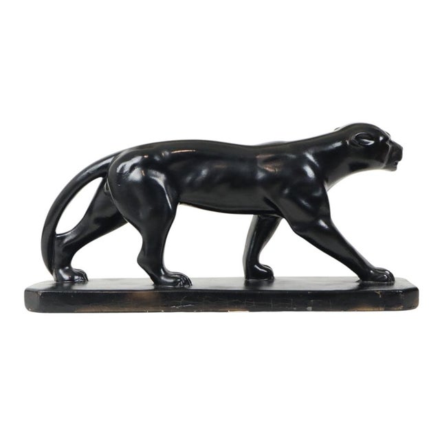 Art Deco French Panther Sculpture in Black Lacquered Plaster, 1920s For Sale - Image 11 of 18